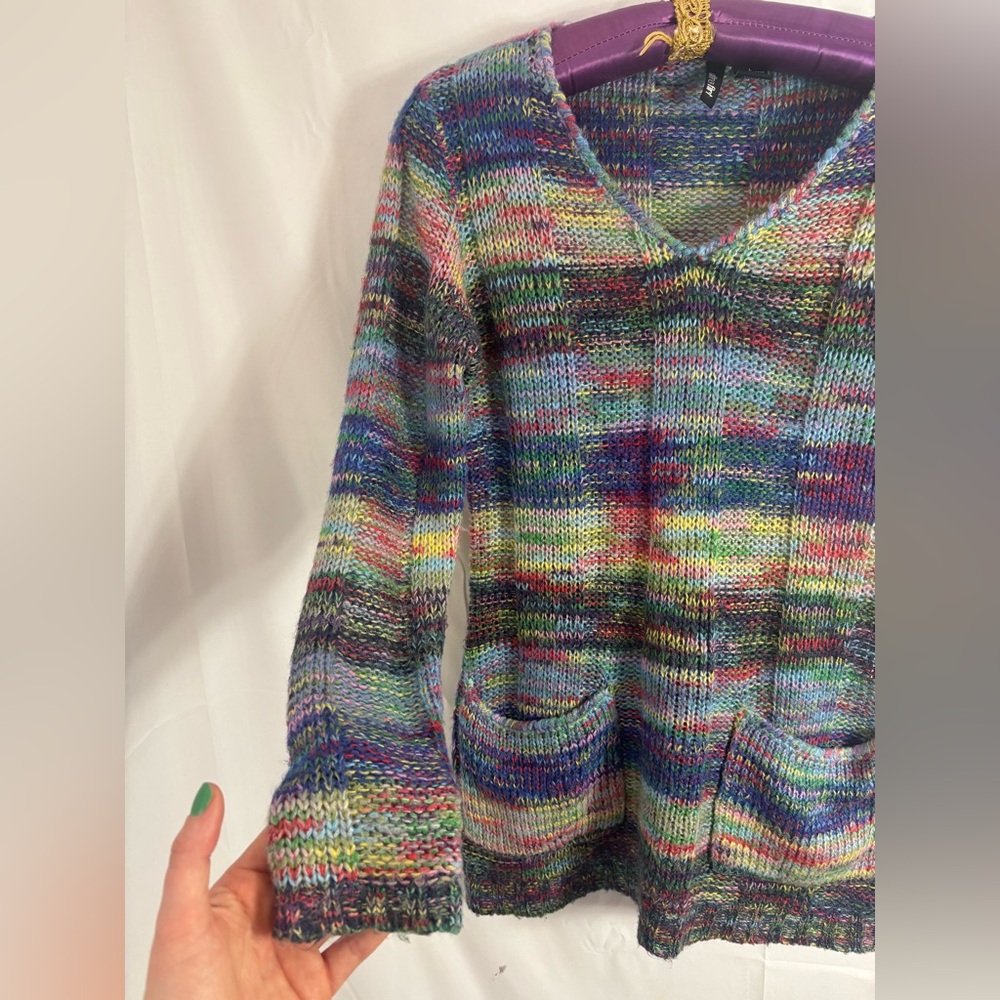 Y2K Rainbow Knit Long Sleeve girly Cozy Sweater Size L - Picture 9 of 16